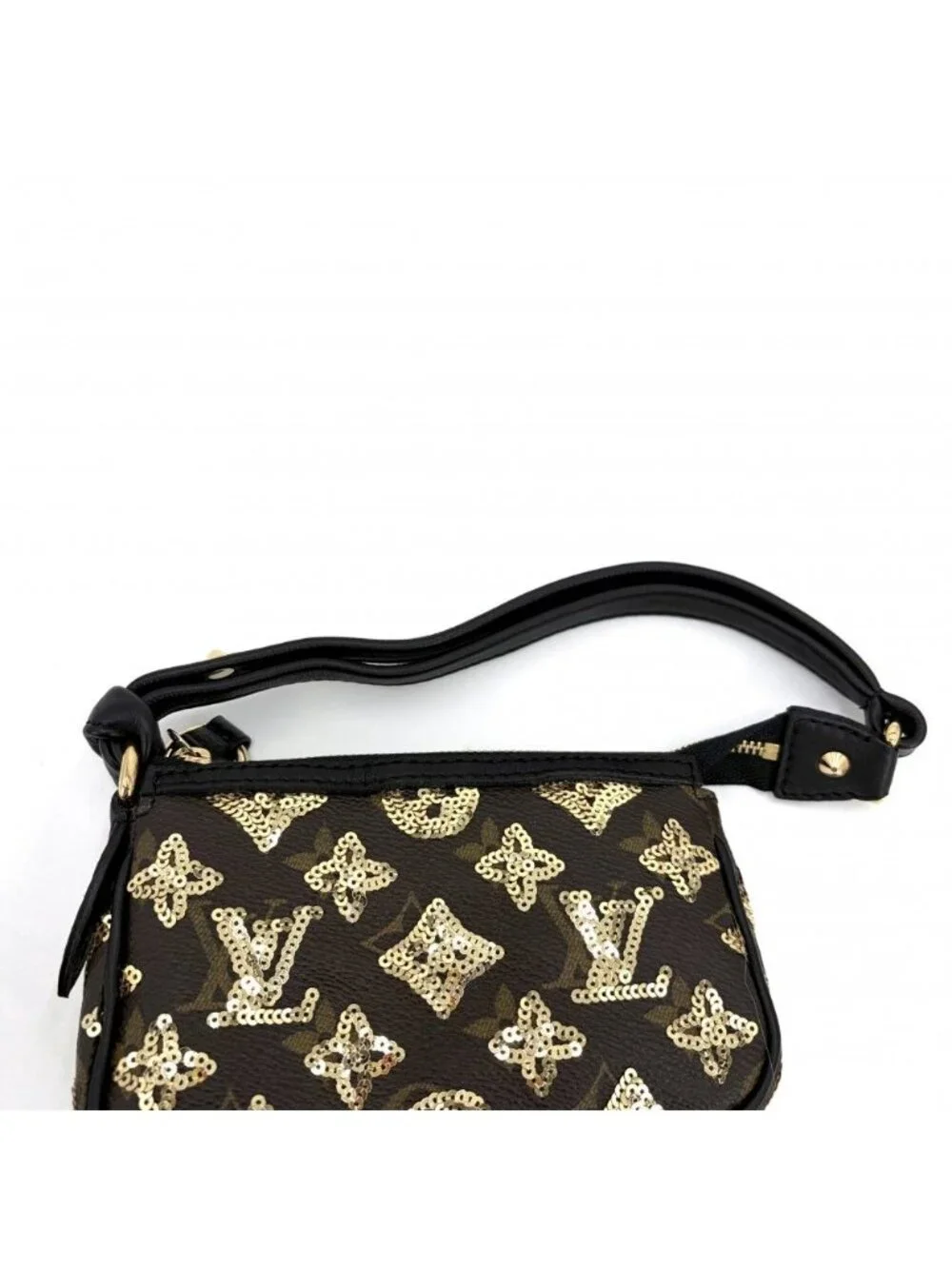 Louis Vuitton Handbag Monogram Eclipse Sequin Mini Pochette Brown Black Gold